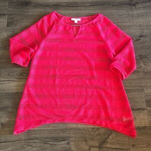 𝅺dana Buchman magenta mesh 1/2 sleeve top size S